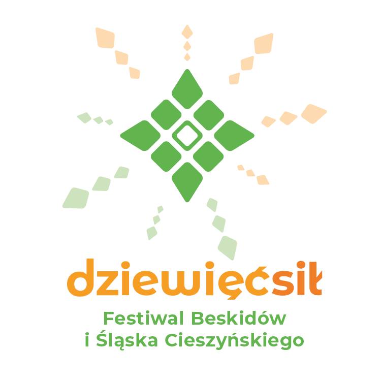 Grafika przedstawia logo festiwalu Beskidów i Śląska Cieszyńskiego Dziewięćsił
