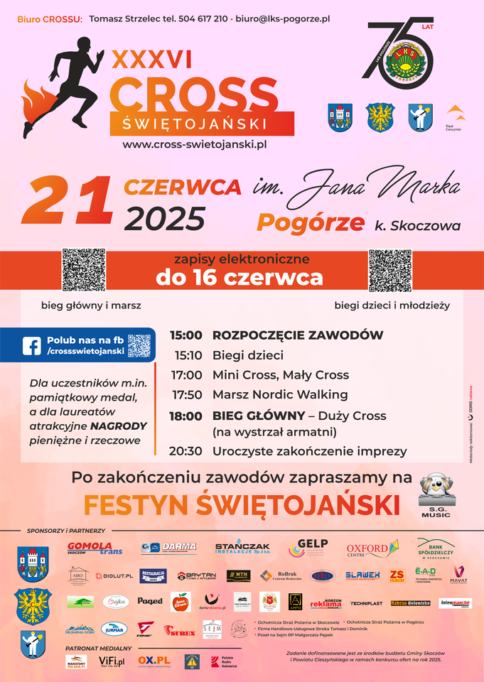 plakat zapraszający na Cross Świętojański - zawody biegowe