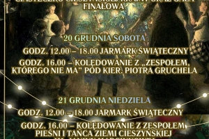 Plakat zapraszający na wydarzenia pn. Święta u Kossaków - Jarmark Świąteczny i kolędowanie