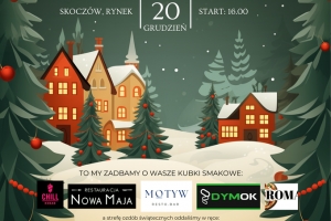 Plakat zapraszający na świąteczny jarmark na skoczowskim rynku