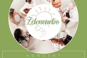 Plakat przedstawia członków zespołu Zelenenebo.Ich zdjęcia ułożone są w okręg,w środku nazwa zespołu.U dołu grafiki tekst informacyjny oraz loga organizartorów.