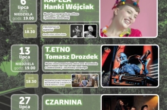 plakat zapraszający na letnie koncerty w parku przy emgoku w Strumieniu