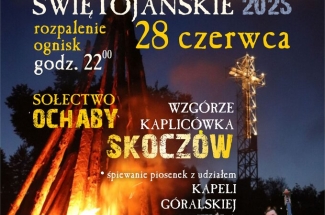 plakat zapraszający na wydarzenie - w tle duże ognisko. Z prawej strony kilka członków Kapeli Góralskiej Wisła