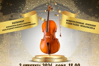 plakat zapraszajacy na wydarzenie - na pierwszym planie grafika skrzypiec