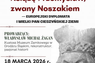 plakat zapraszający na wydarzenie, grafika przedstawia kamienne popiersie wizerunku Księcia Przemysława Noszaka